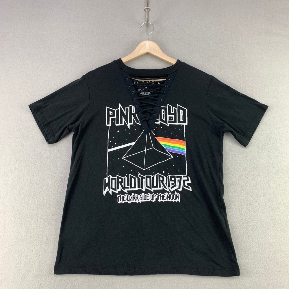 Pink Floyd Dark Side Of The Moon T-Shirt Women M Black Lace Up World Tour 1972